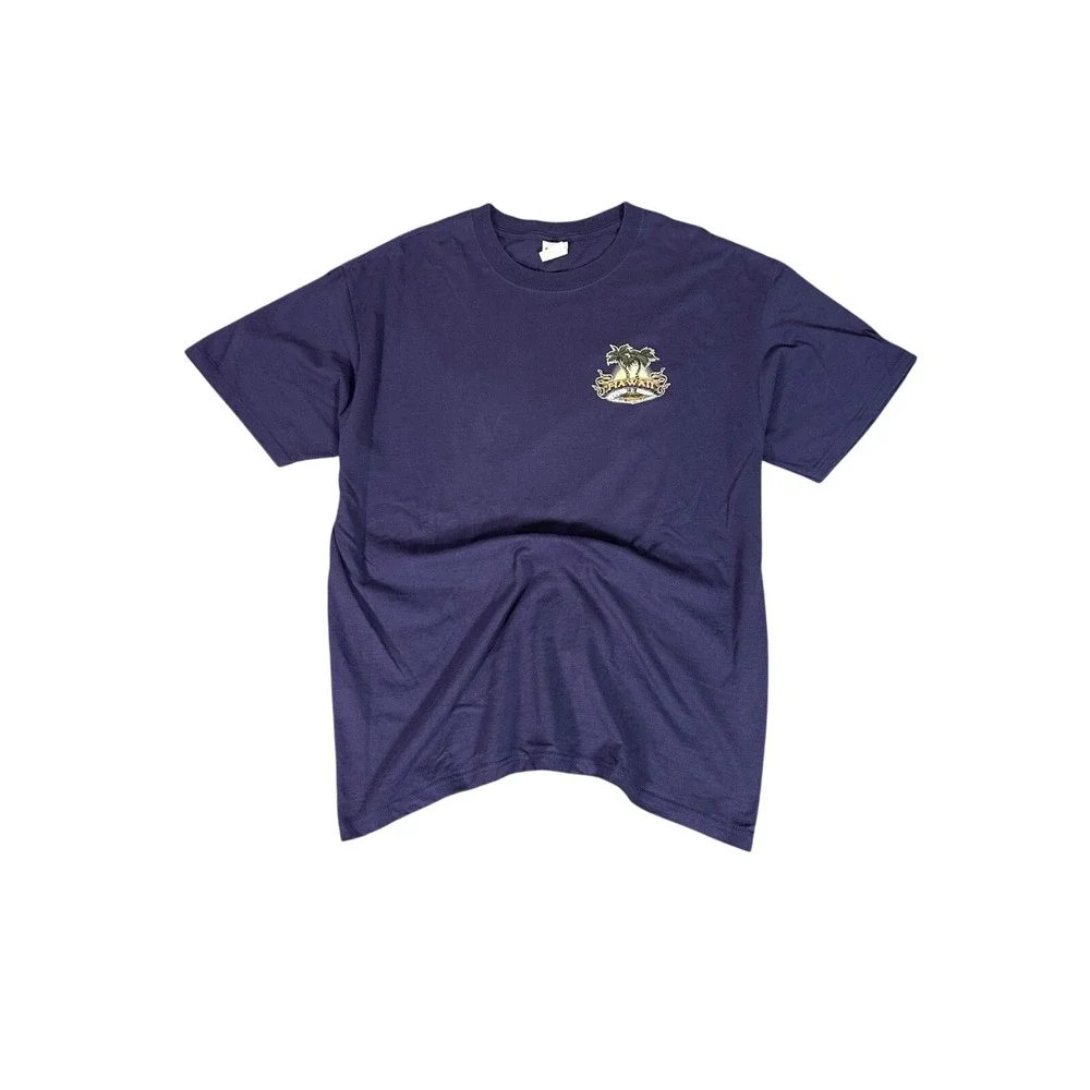 Y2K Navy‎ Blue Anvil Hawaii Islands Palm Tree Graphic T-Shirt XL